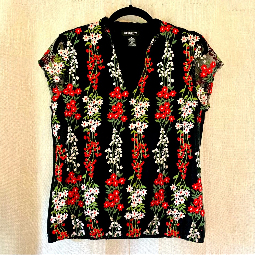 Liz Claiborne embroidered floral blouse